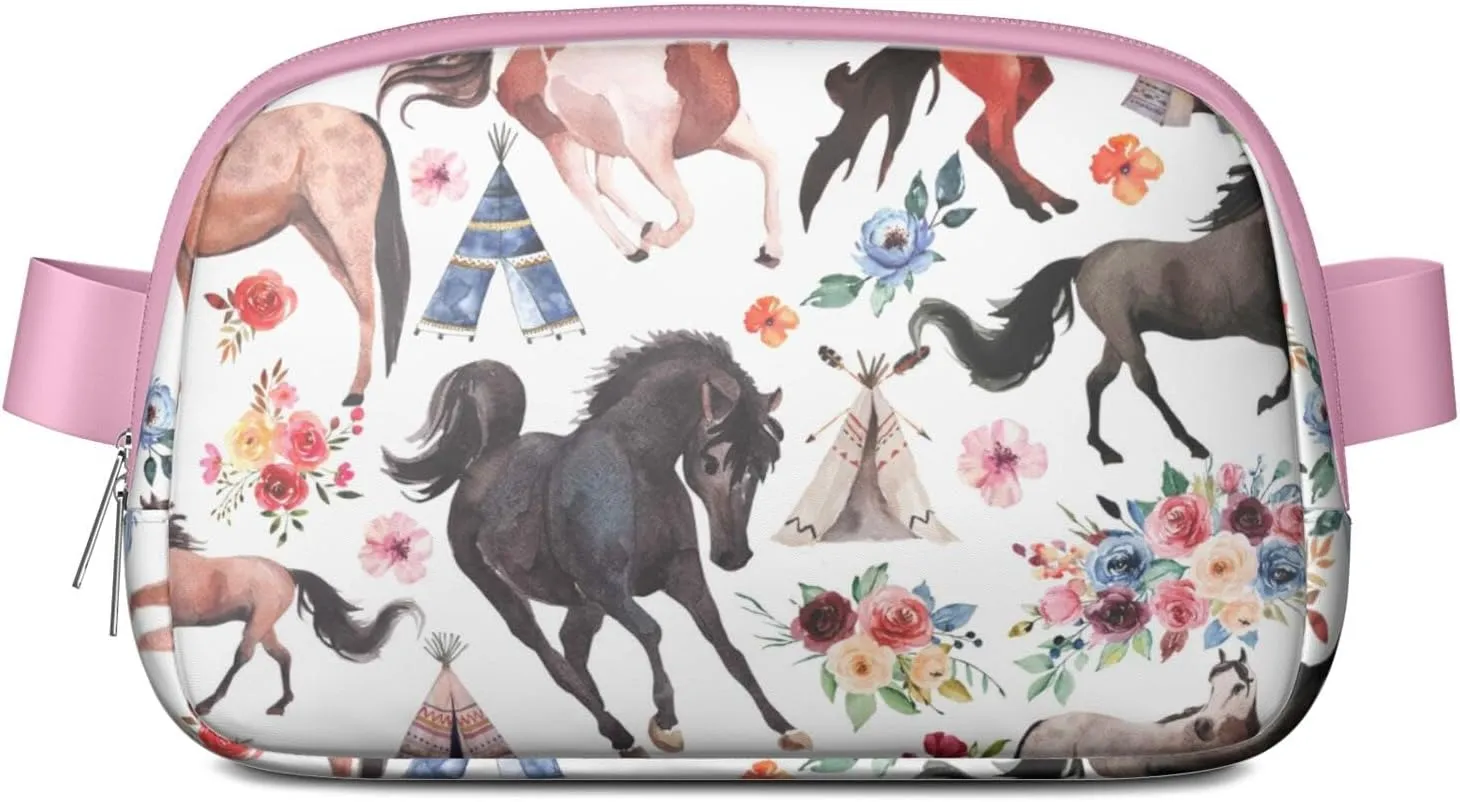Horse Mini Belt Bag for Men Women Pony Floral Waist Packs Crossbody Bags Adjustable Strap for Hiking Cycling Sports