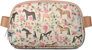 Horse Mini Belt Bag for Men Women Pony Floral Waist Packs Crossbody Bags Adjustable Strap for Hiking Cycling Sports