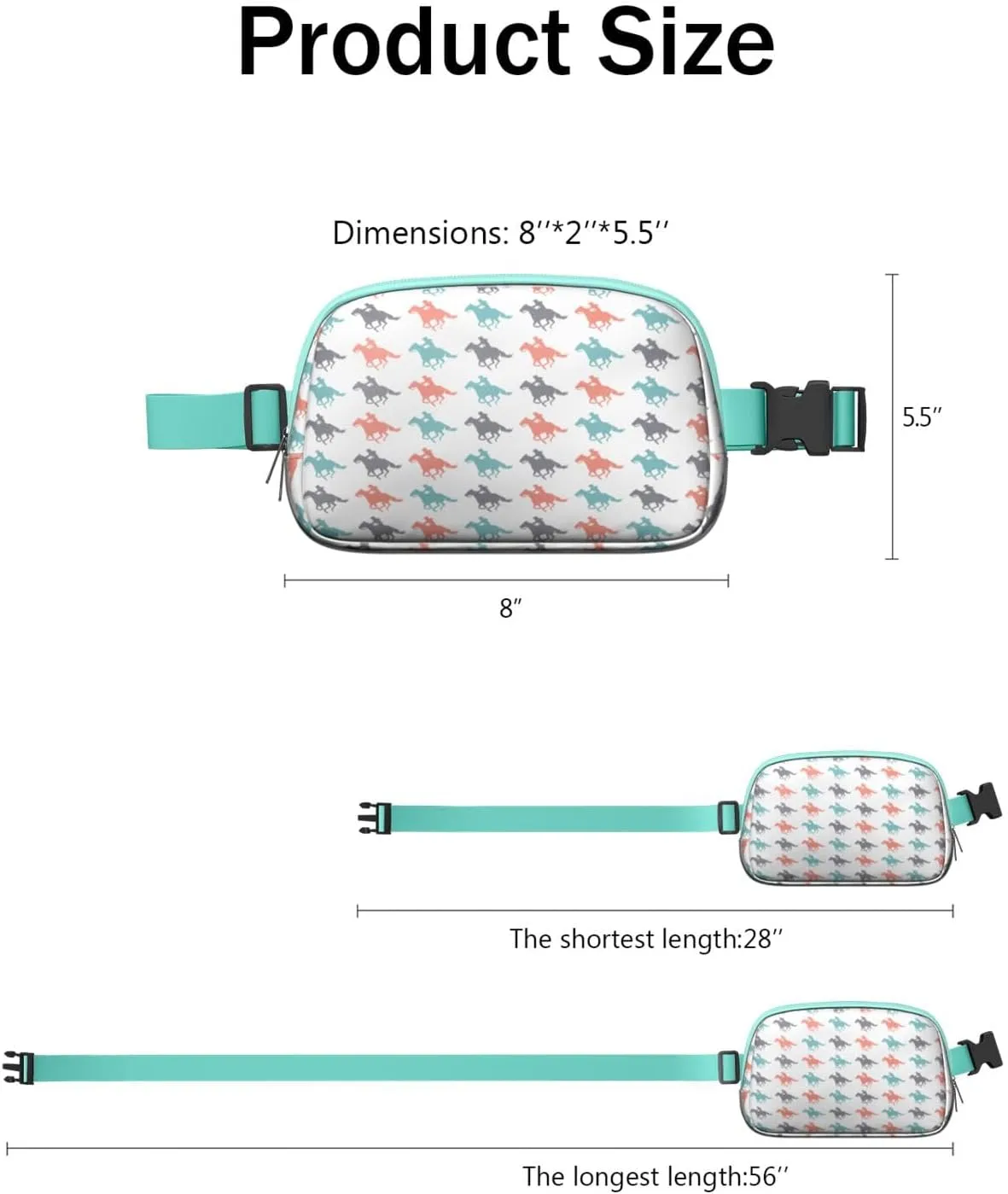 Horse Mini Belt Bag for Men Women Pony Floral Waist Packs Crossbody Bags Adjustable Strap for Hiking Cycling Sports