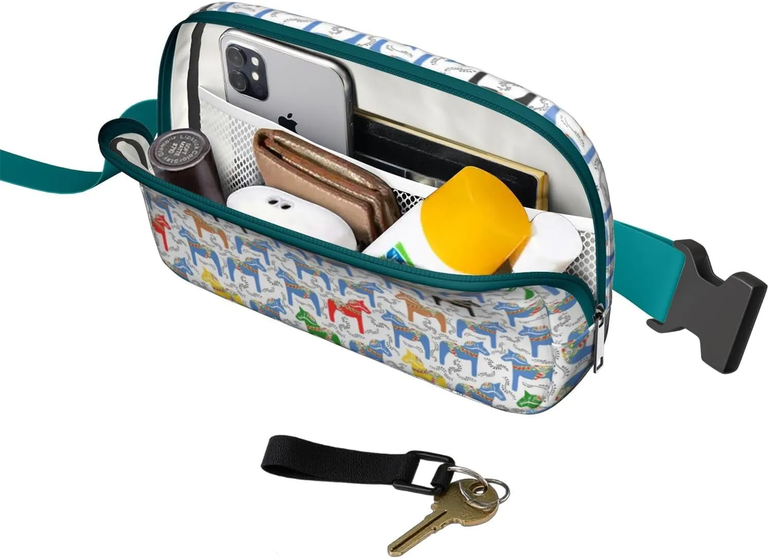 Horse Mini Belt Bag for Men Women Pony Floral Waist Packs Crossbody Bags Adjustable Strap for Hiking Cycling Sports