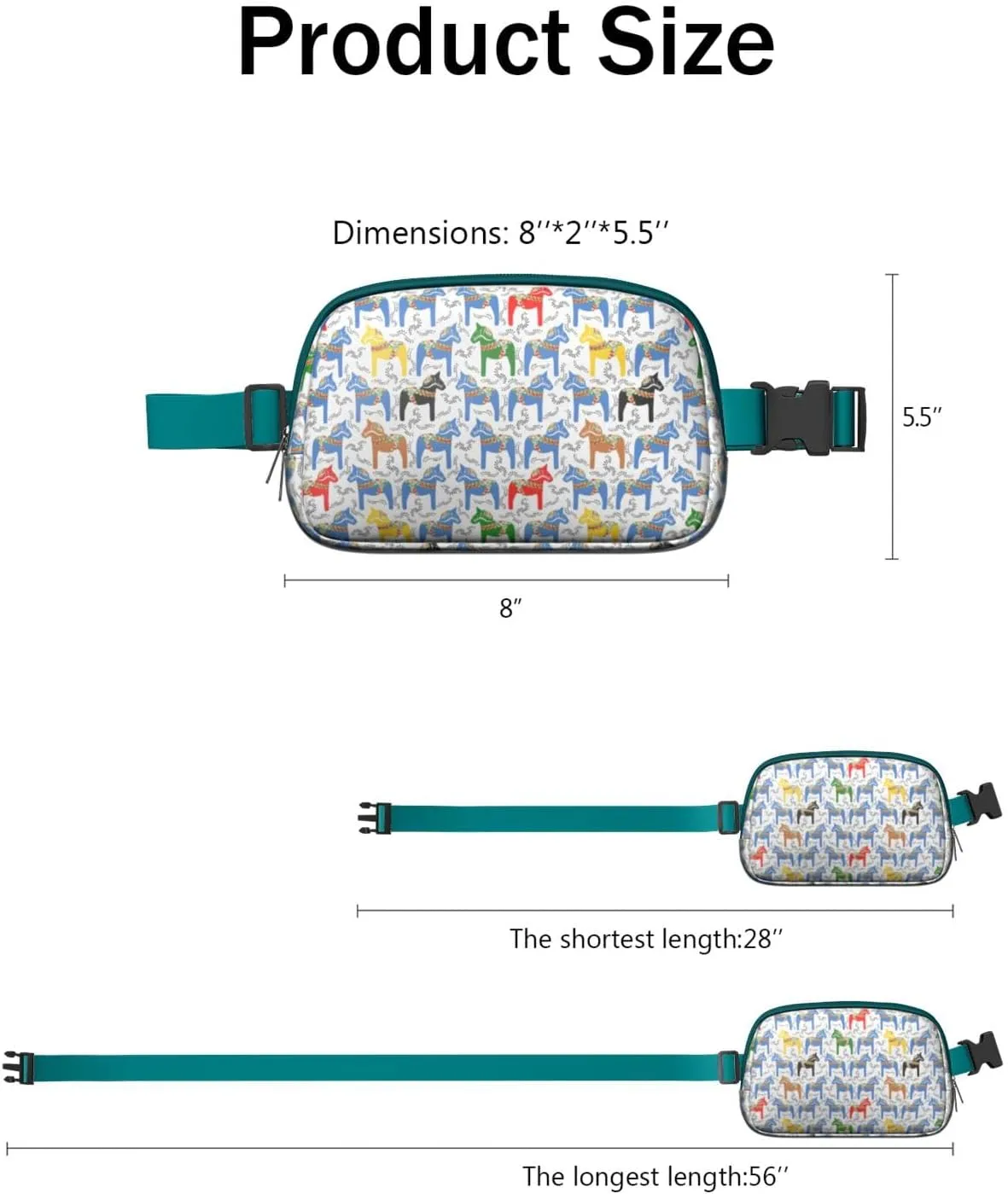 Horse Mini Belt Bag for Men Women Pony Floral Waist Packs Crossbody Bags Adjustable Strap for Hiking Cycling Sports