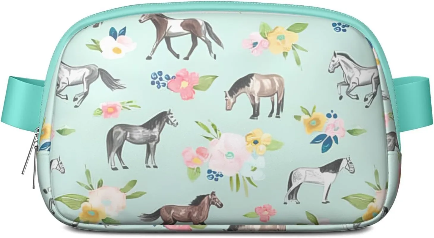 Horse Mini Belt Bag for Men Women Pony Floral Waist Packs Crossbody Bags Adjustable Strap for Hiking Cycling Sports