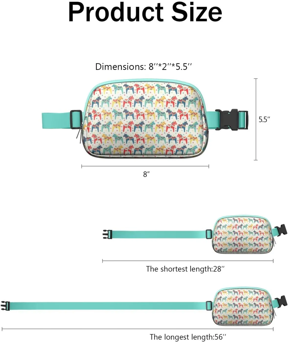 Horse Mini Belt Bag for Men Women Pony Floral Waist Packs Crossbody Bags Adjustable Strap for Hiking Cycling Sports