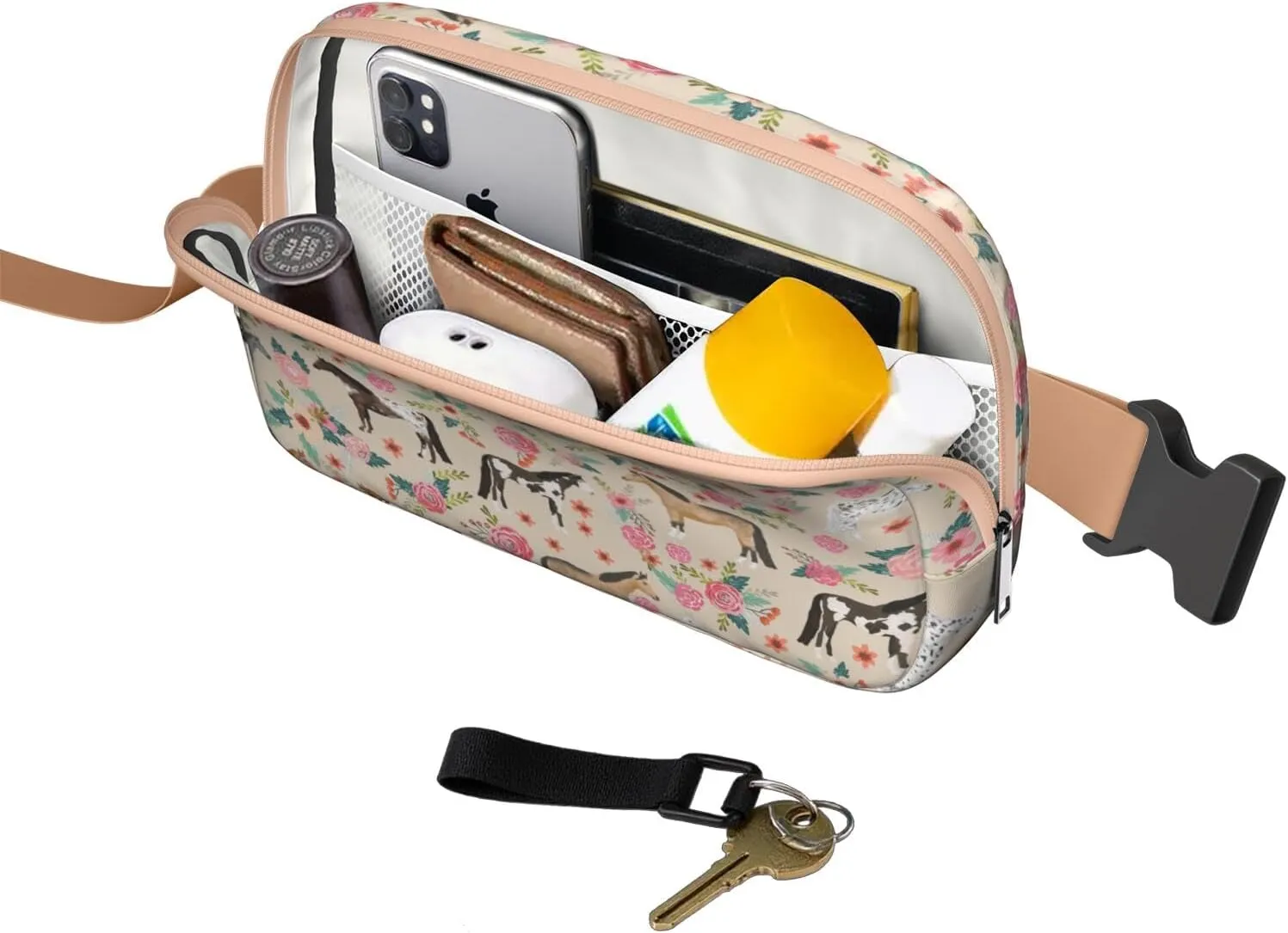 Horse Mini Belt Bag for Men Women Pony Floral Waist Packs Crossbody Bags Adjustable Strap for Hiking Cycling Sports