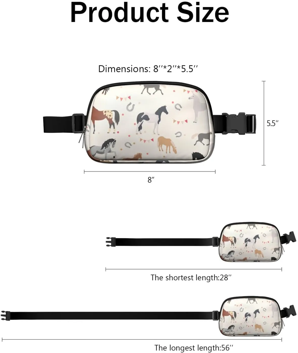 Horse Mini Belt Bag for Men Women Pony Floral Waist Packs Crossbody Bags Adjustable Strap for Hiking Cycling Sports