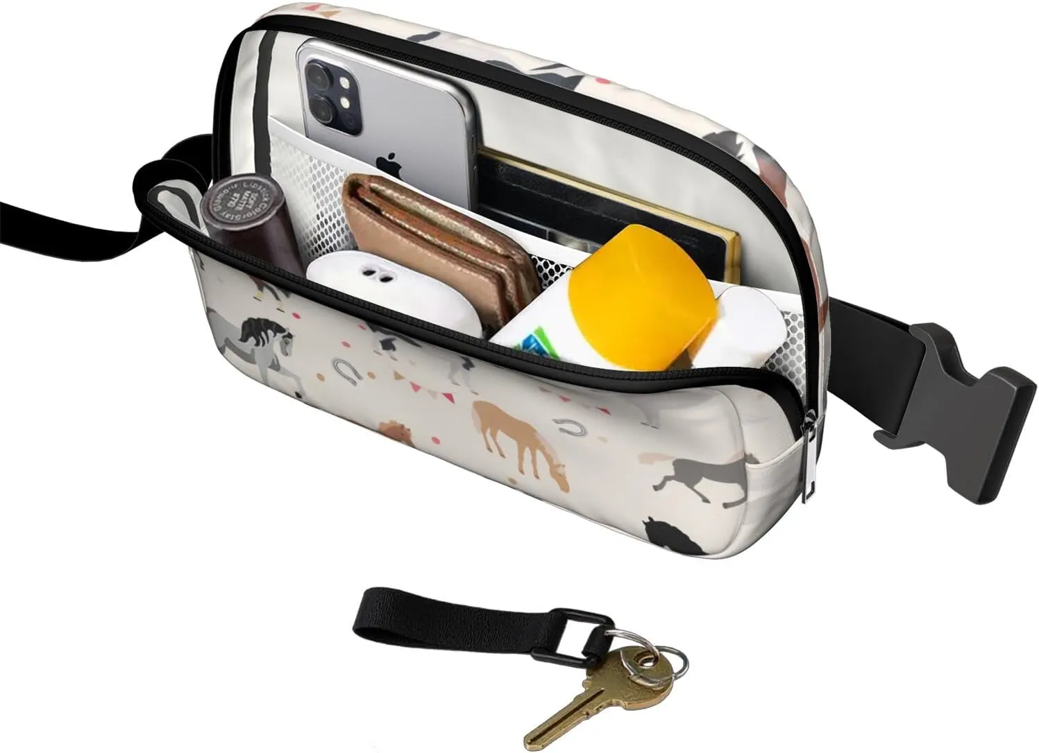 Horse Mini Belt Bag for Men Women Pony Floral Waist Packs Crossbody Bags Adjustable Strap for Hiking Cycling Sports