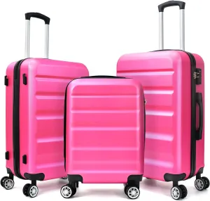 HOUAGI 3 Piece Luggage Sets,Hardshell 3pcs Suitcase Sets,Hardshell Luggage Sets with Spinner Wheels,Lightweight Travel Checked Luggage Sets,20in/24in/28in,Rose Red