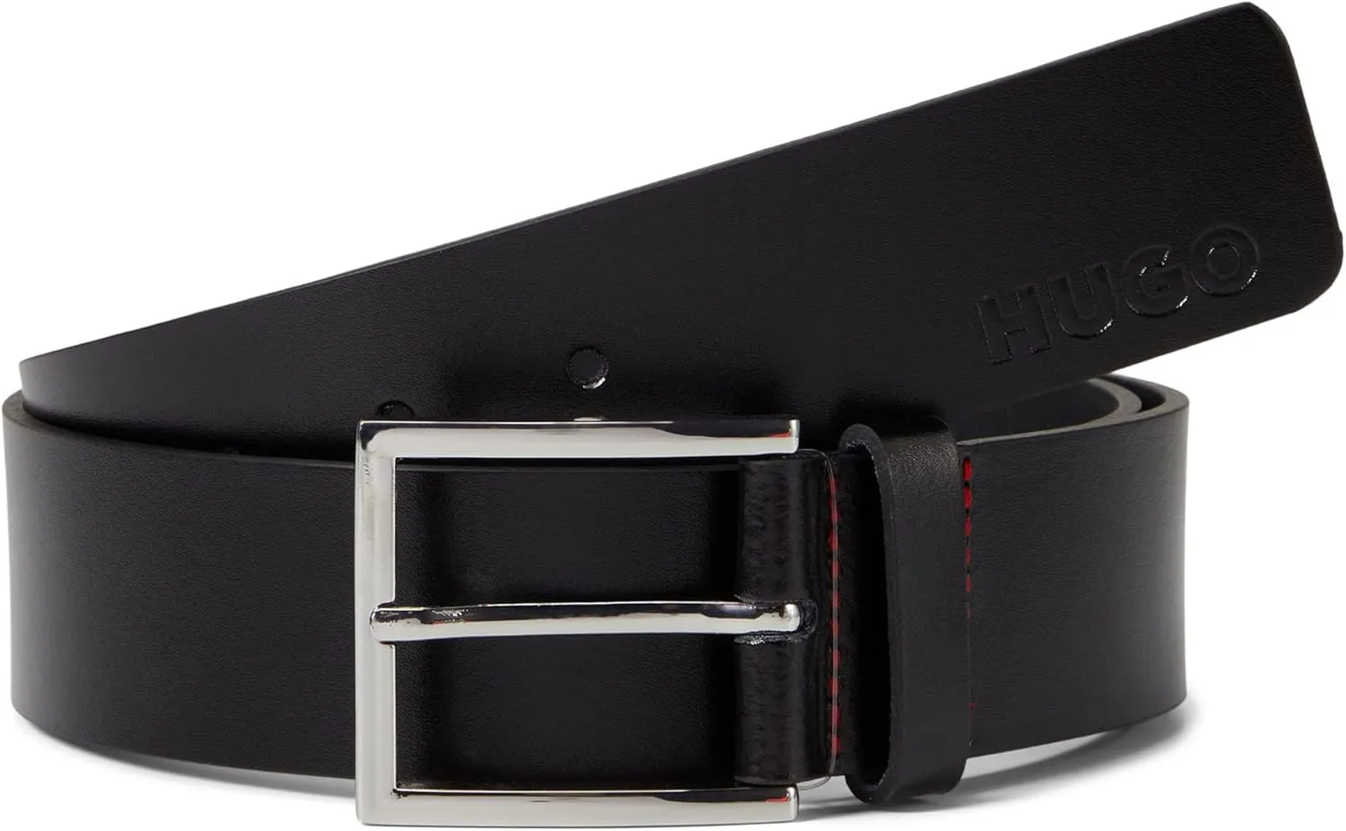 HUGO mens Grainy Leather Square Buckle Belt