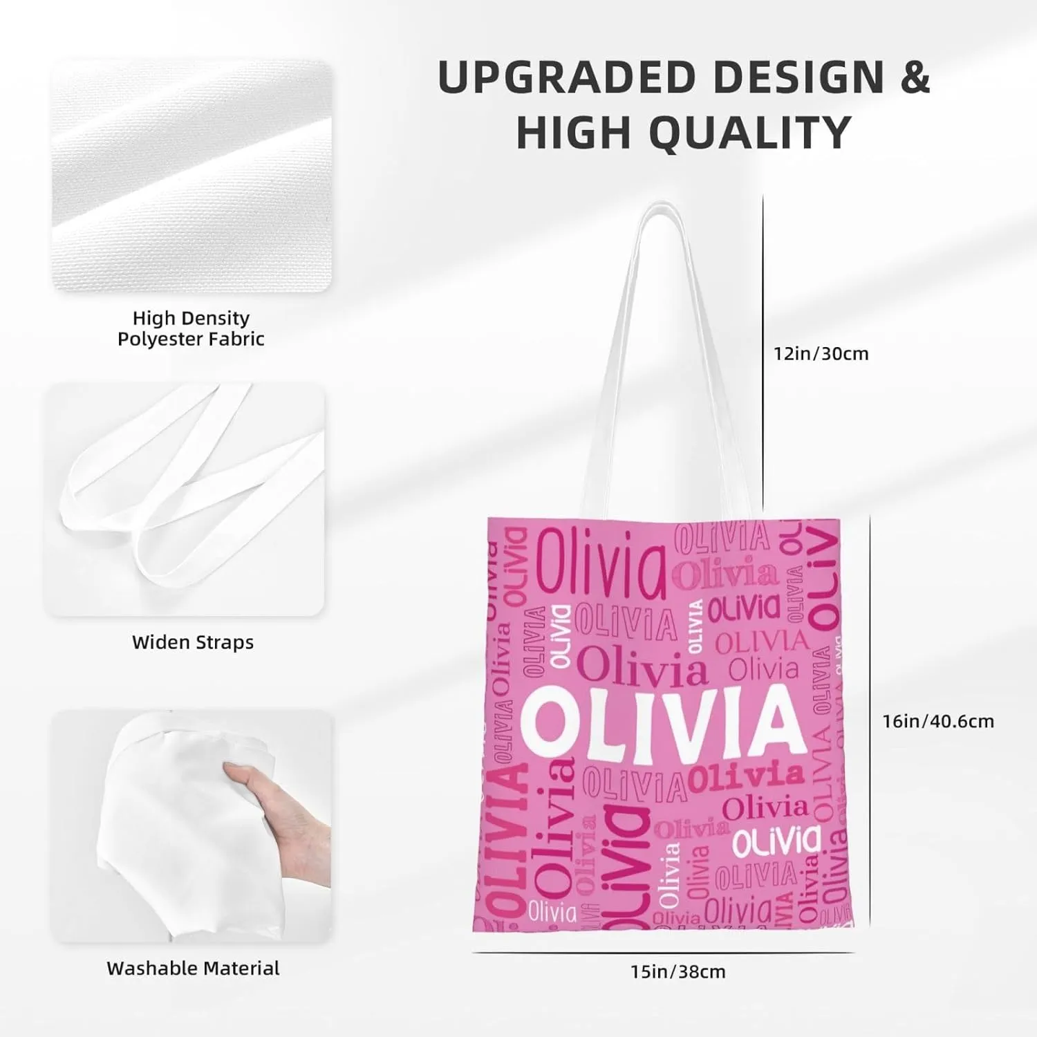 Husguciy Custom Name Tote Bag, Personalized Tote Bags with Name for Women Mom, Customized Shopping Cloth Bag Gifts for Travel