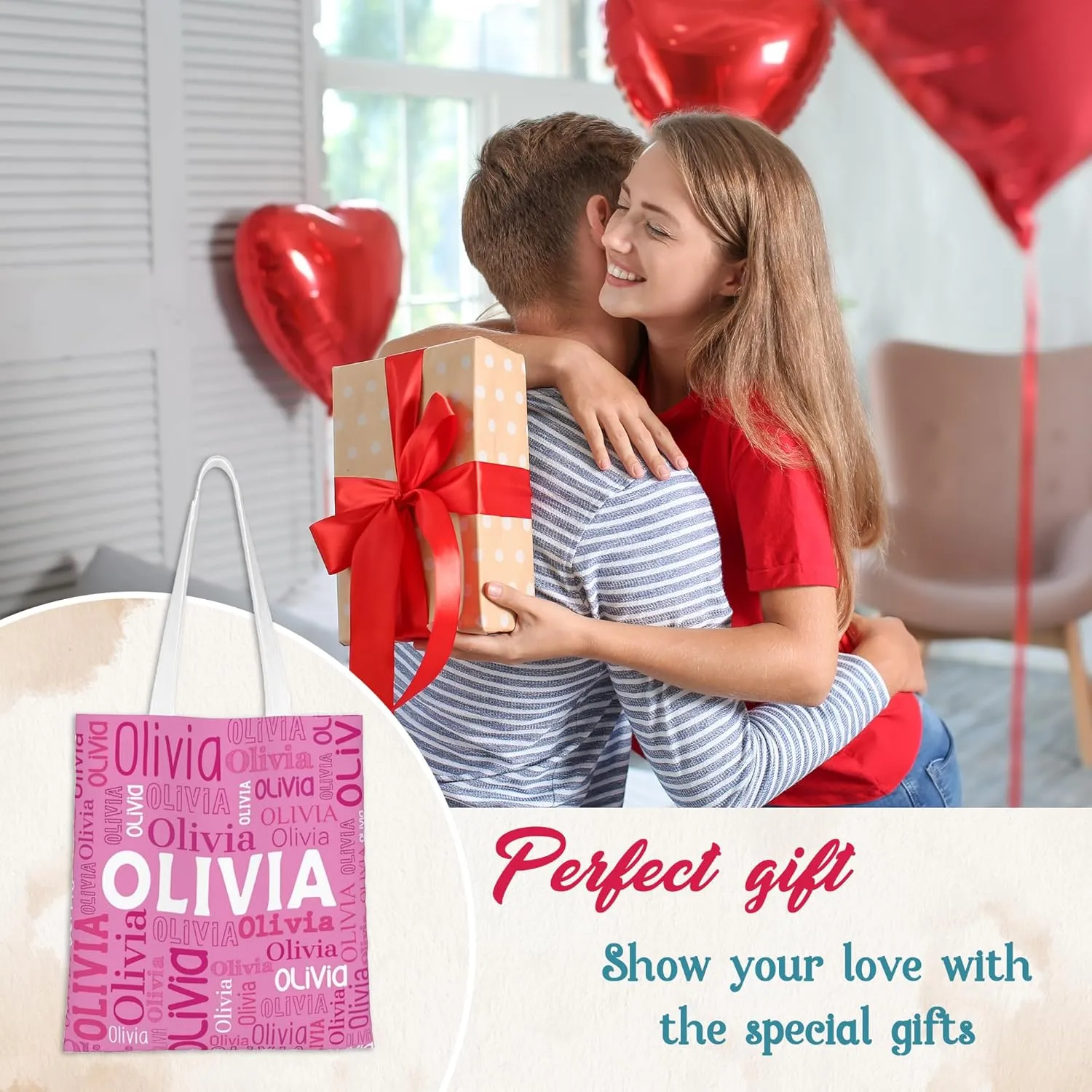 Husguciy Custom Name Tote Bag, Personalized Tote Bags with Name for Women Mom, Customized Shopping Cloth Bag Gifts for Travel