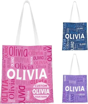 Husguciy Custom Name Tote Bag, Personalized Tote Bags with Name for Women Mom, Customized Shopping Cloth Bag Gifts for Travel