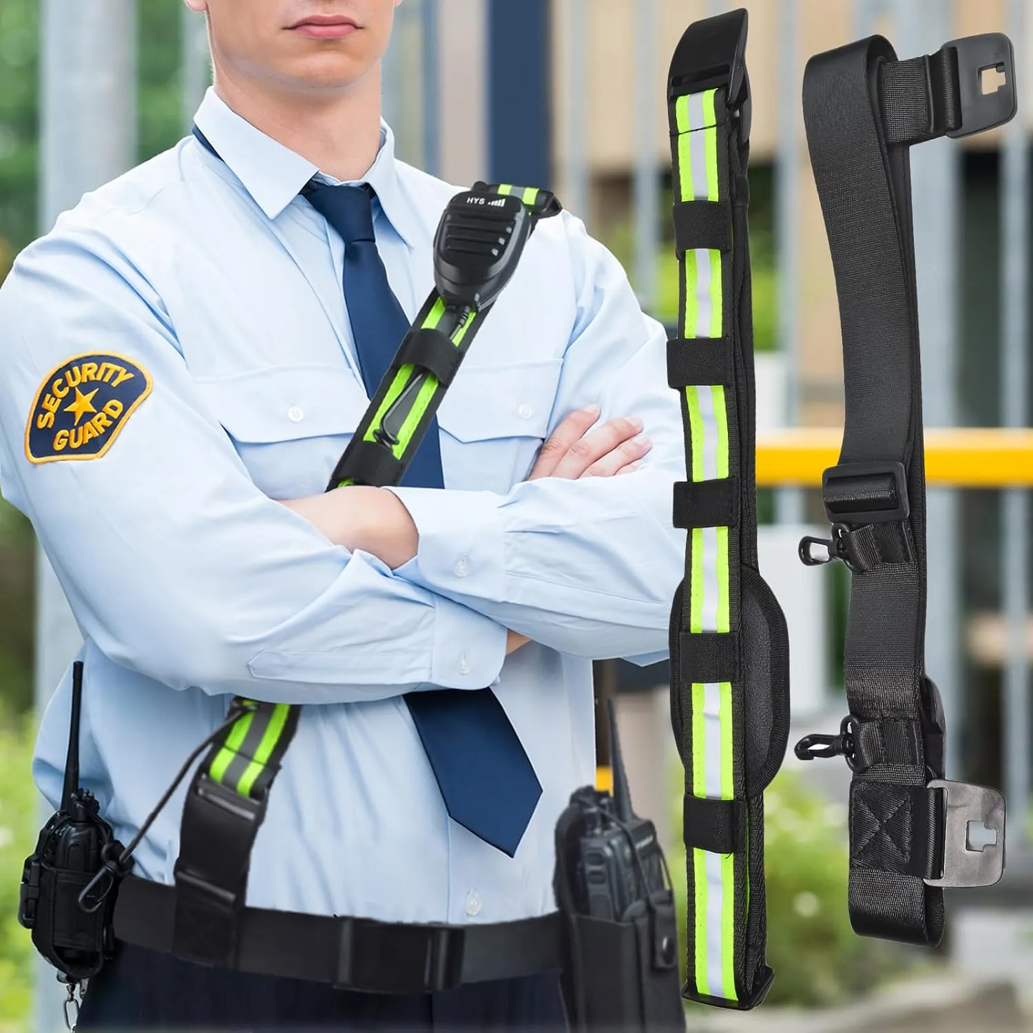 HYS Reflective/Security Shoulder STRAP with Waist Strap, Adjustable Nylon Straps with Buckle, Universal Adjustable Strap with Shoulder Pad Cushion for Handheld Radio/Remote Speaker Mic Holder