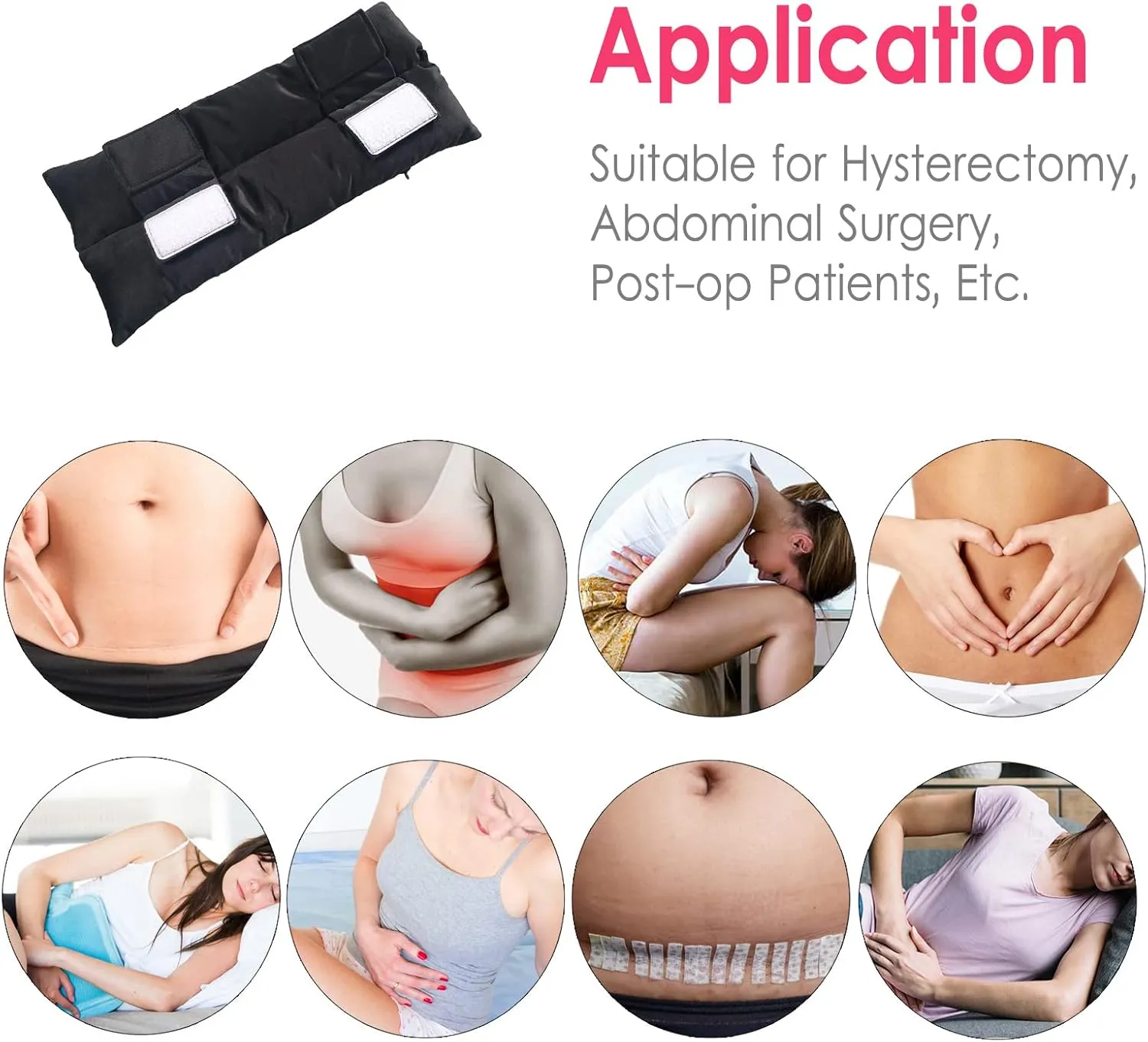 Hysterectomy Pillow Abdominal Post Surgery Pillows with Pocket Comfort for Ice Heat Packs Tummy Tuck Belly Incision Recovery Seatbelt Gifts Women Patients (Black)