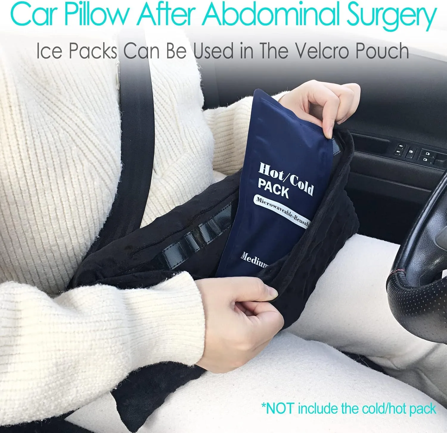 Hysterectomy Pillow Abdominal Post Surgery Pillows with Pocket Comfort for Ice Heat Packs Tummy Tuck Belly Incision Recovery Seatbelt Gifts Women Patients Minky Dot Black