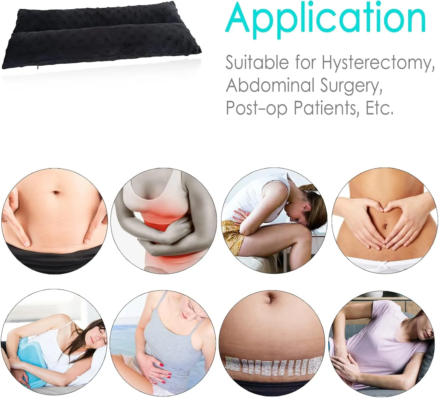 Hysterectomy Pillow Abdominal Post Surgery Pillows with Pocket Comfort for Ice Heat Packs Tummy Tuck Belly Incision Recovery Seatbelt Gifts Women Patients Minky Dot Black