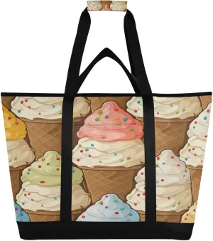 Ice Cream Reusable Insulated Lunchbox Cooler Bag, Leakproof Kitchen Grocery Bag Collapsible Portable Cooler Tote Bag for Picnic, Camping, Office, Travel