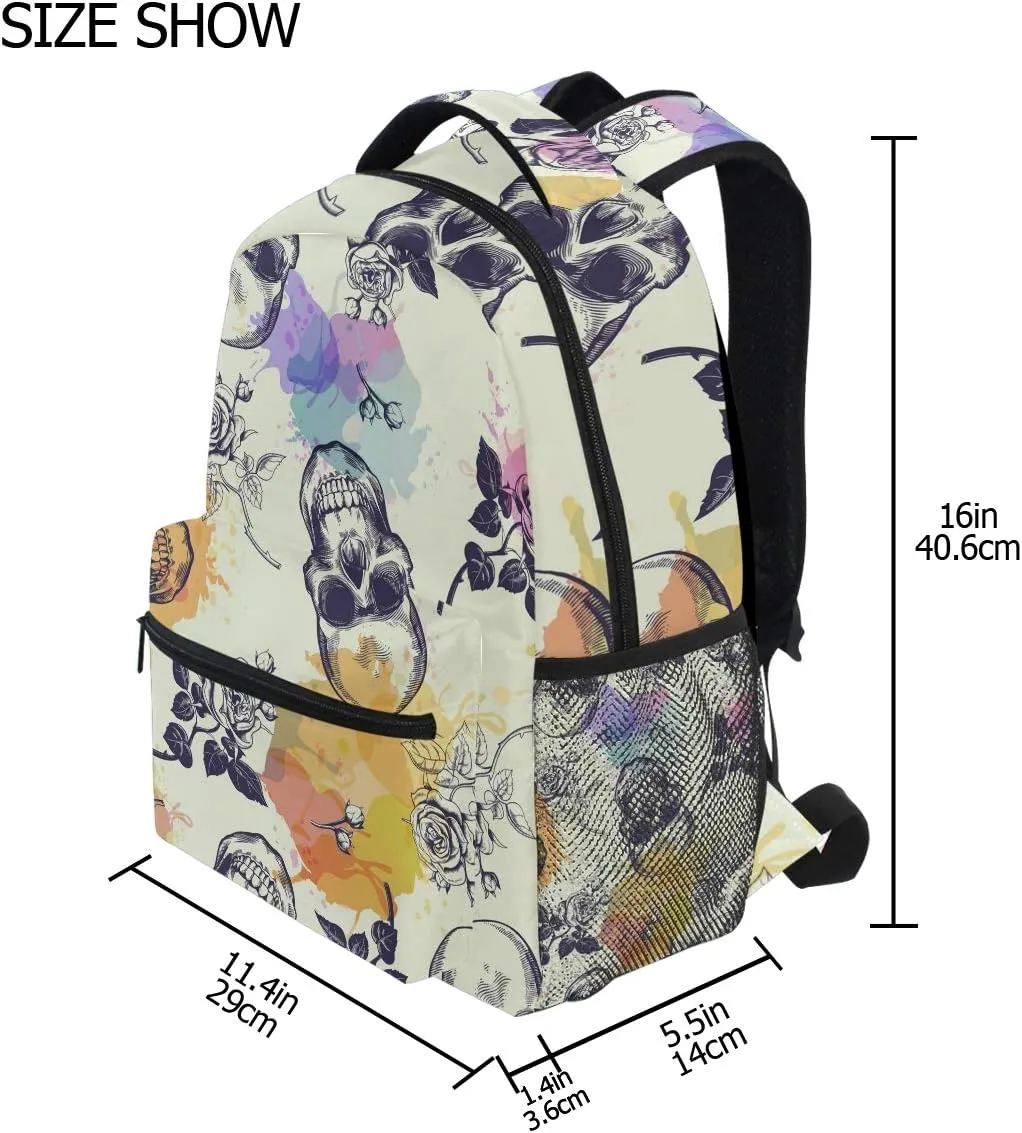 Ice Fire Backpack Skull Rose Bookbag Hippo Schoolbag for Boys Girls Elementary School Kindergarten Casual Travel Bag Daypack