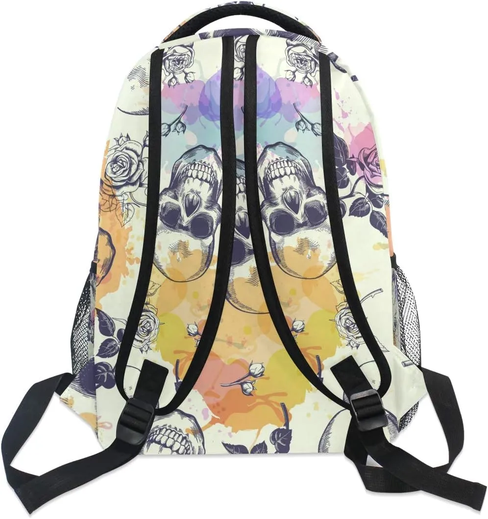 Ice Fire Backpack Skull Rose Bookbag Hippo Schoolbag for Boys Girls Elementary School Kindergarten Casual Travel Bag Daypack