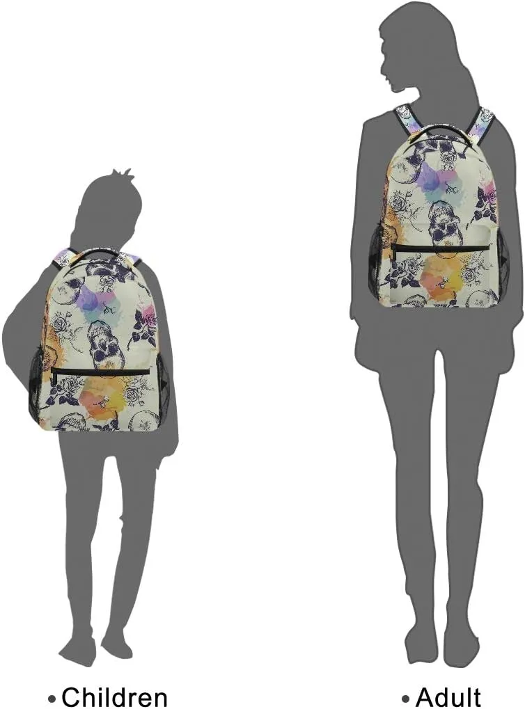 Ice Fire Backpack Skull Rose Bookbag Hippo Schoolbag for Boys Girls Elementary School Kindergarten Casual Travel Bag Daypack
