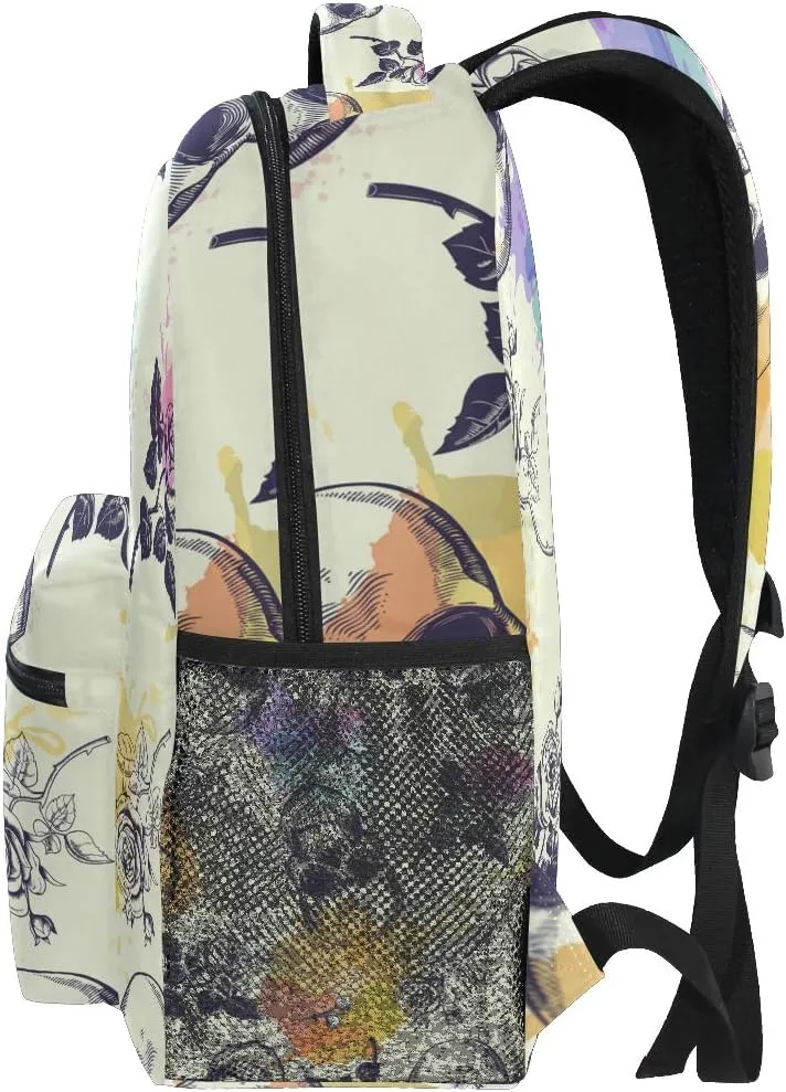 Ice Fire Backpack Skull Rose Bookbag Hippo Schoolbag for Boys Girls Elementary School Kindergarten Casual Travel Bag Daypack