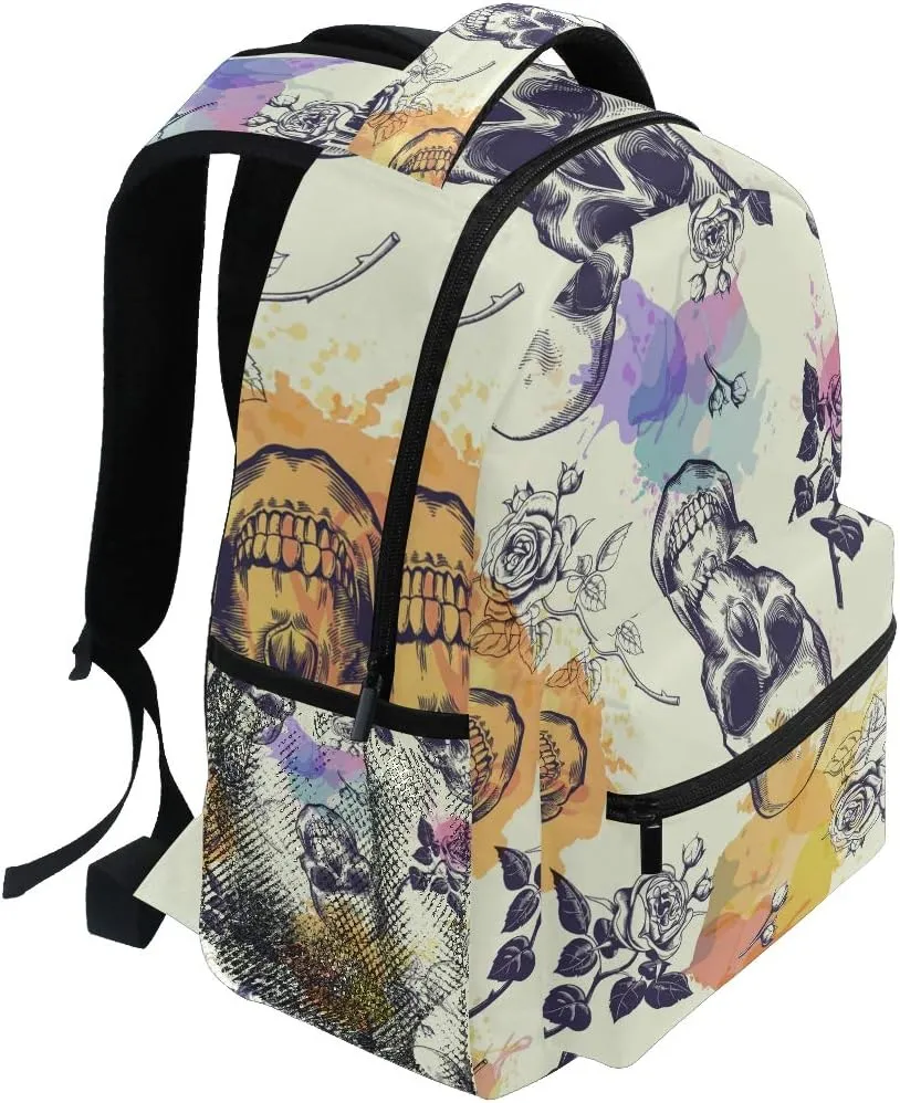 Ice Fire Backpack Skull Rose Bookbag Hippo Schoolbag for Boys Girls Elementary School Kindergarten Casual Travel Bag Daypack