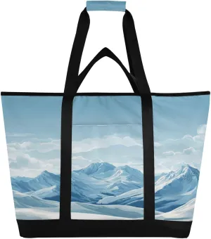 Ice Mountain Reusable Insulated Lunchbox Cooler Bag, Leakproof Kitchen Grocery Bag Collapsible Portable Cooler Tote Bag for Picnic, Camping, Office, Travel