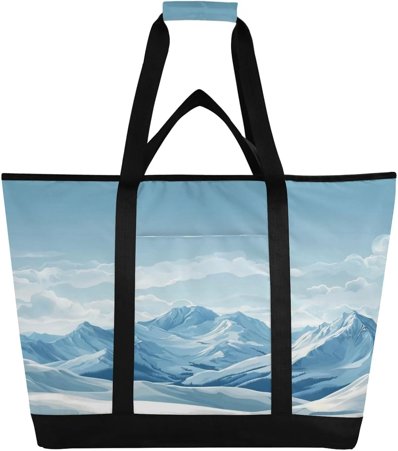 Ice Mountain Reusable Insulated Lunchbox Cooler Bag, Leakproof Kitchen Grocery Bag Collapsible Portable Cooler Tote Bag for Picnic, Camping, Office, Travel