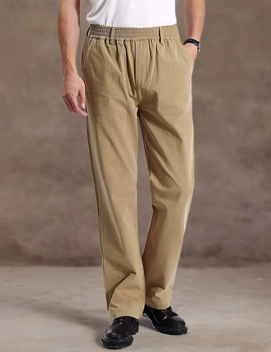 IDEALSANXUN Mens Casual Elastic Waist Twill Pants