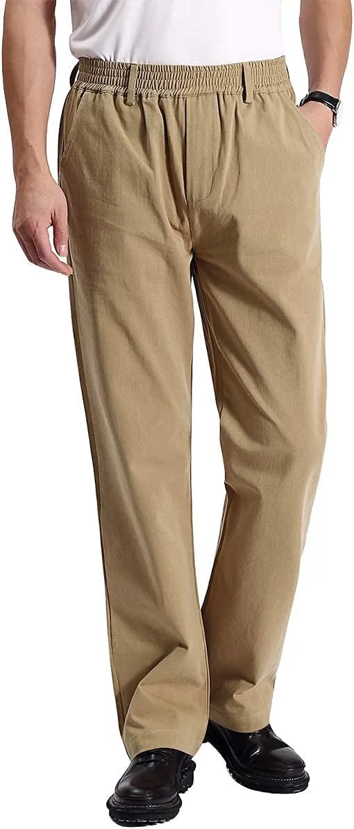IDEALSANXUN Mens Casual Elastic Waist Twill Pants