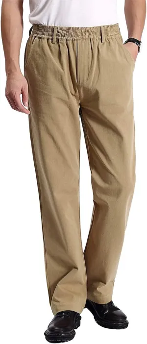 IDEALSANXUN Mens Casual Elastic Waist Twill Pants