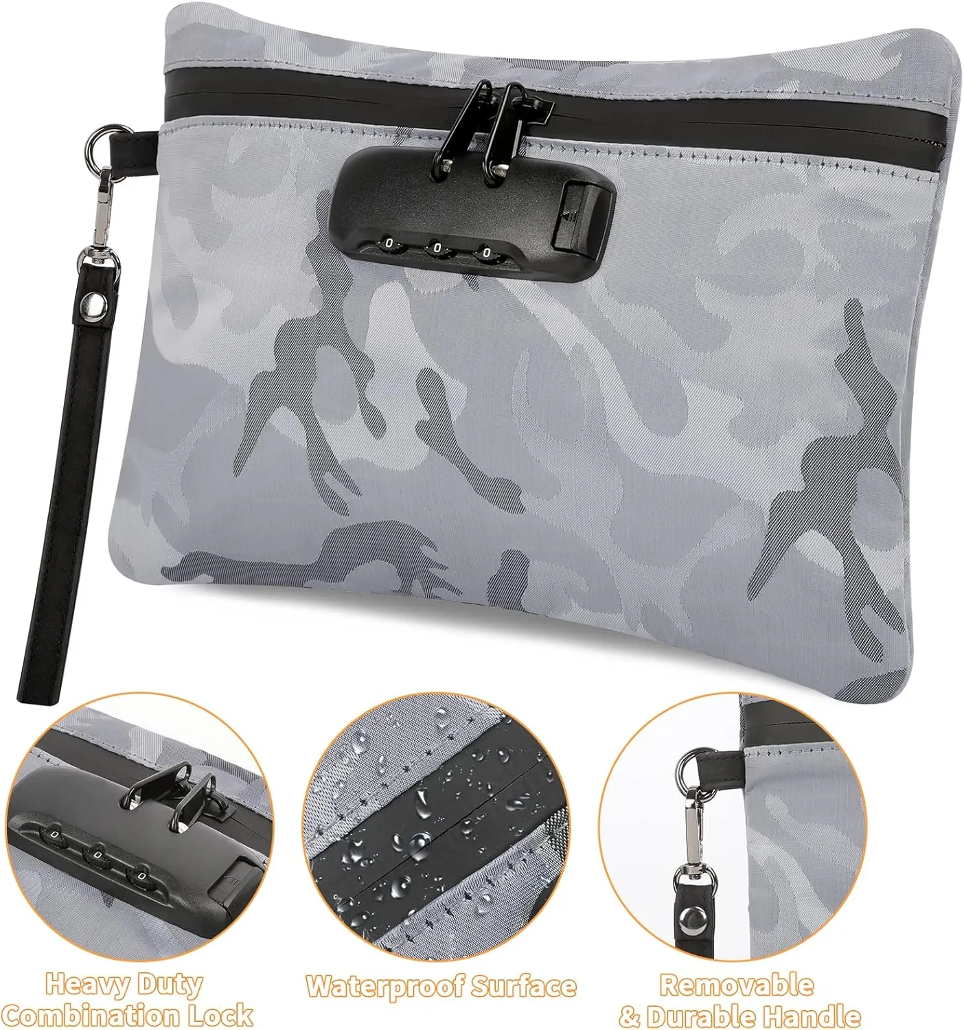 IDEATECH Smell Proof Bags, Odor Proof Container with Combination Lock, Odorless Travel Storage Case, Money Safe Bag, Medicine Pouch with Jar (Camo)