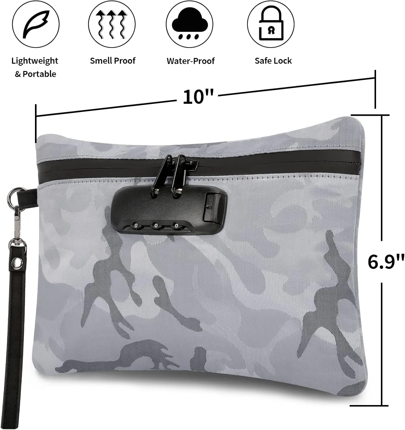 IDEATECH Smell Proof Bags, Odor Proof Container with Combination Lock, Odorless Travel Storage Case, Money Safe Bag, Medicine Pouch with Jar (Camo)
