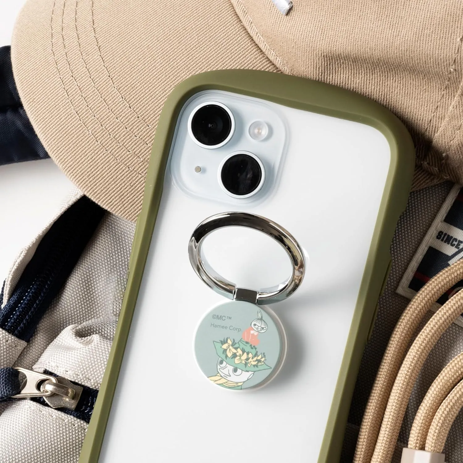 iFace Moomin Licensed Series Universal Smartphone Ring Holder Accessory for Girls/Women - Cute Stick-On Phone Attachment for iPhone, Samsung Galaxy, etc. - Green/Snufkin