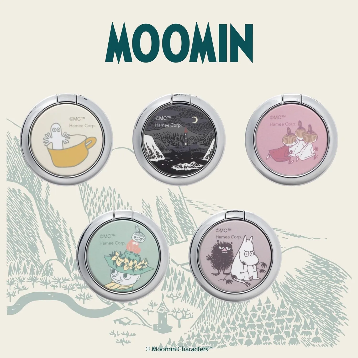 iFace Moomin Licensed Series Universal Smartphone Ring Holder Accessory for Girls/Women - Cute Stick-On Phone Attachment for iPhone, Samsung Galaxy, etc. - Green/Snufkin