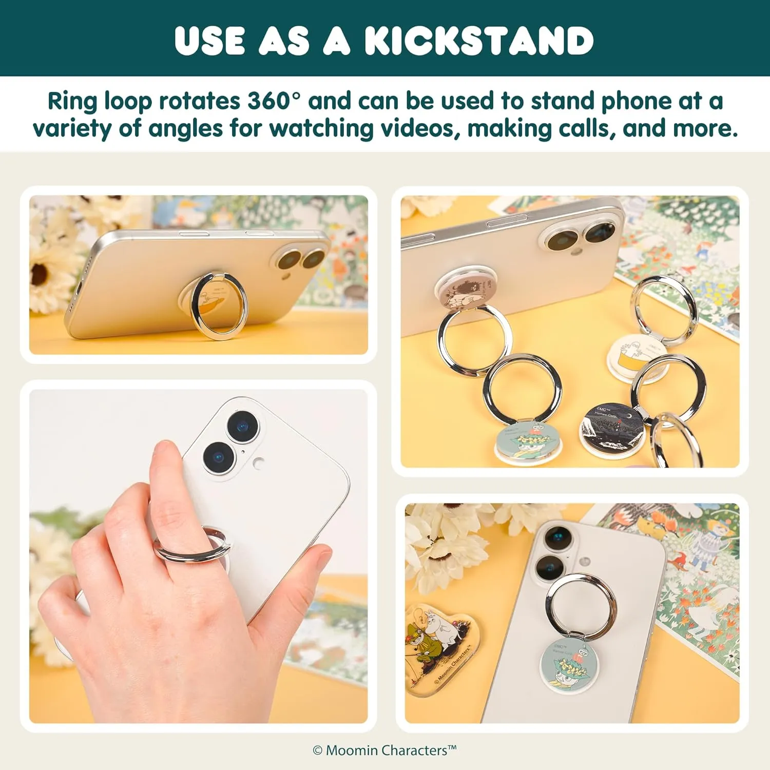 iFace Moomin Licensed Series Universal Smartphone Ring Holder Accessory for Girls/Women - Cute Stick-On Phone Attachment for iPhone, Samsung Galaxy, etc. - Green/Snufkin