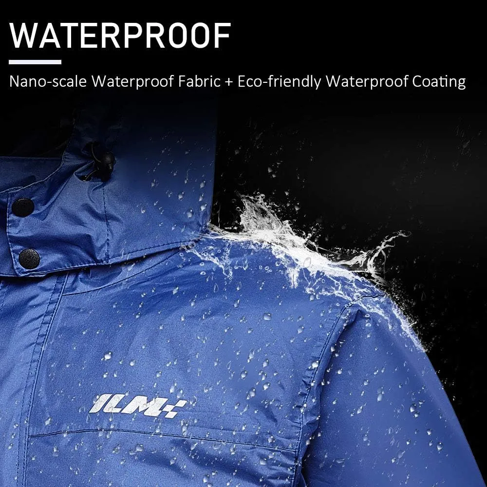 ILM Motorcycle Rain Suit for Men Waterproof Resistant Raincoat 6 Pockets 2 Pieces Packable Rainwear Jacket and Pants Model RS02