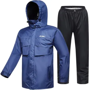 ILM Motorcycle Rain Suit for Men Waterproof Resistant Raincoat 6 Pockets 2 Pieces Packable Rainwear Jacket and Pants Model RS02