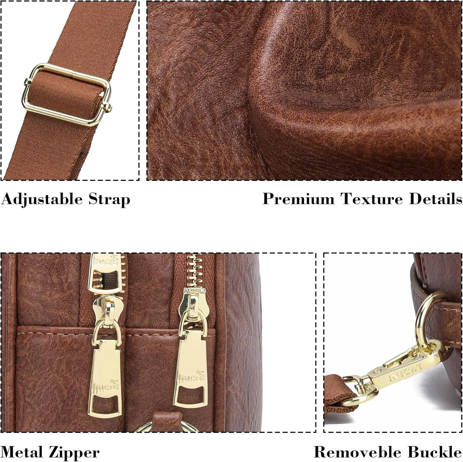 INICAT Crossbody Sling Bags Fanny Packs Leather Purses Chest Bag for Women