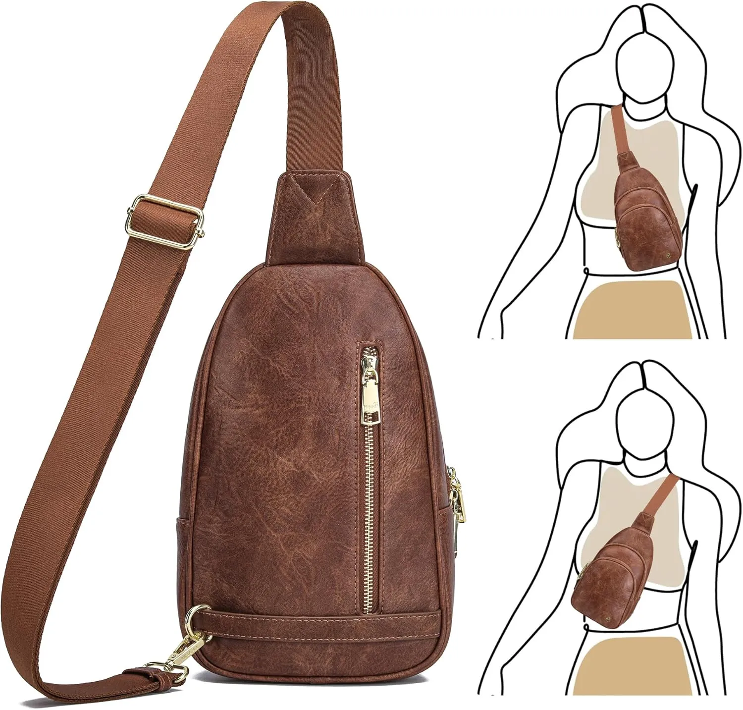INICAT Crossbody Sling Bags Fanny Packs Leather Purses Chest Bag for Women
