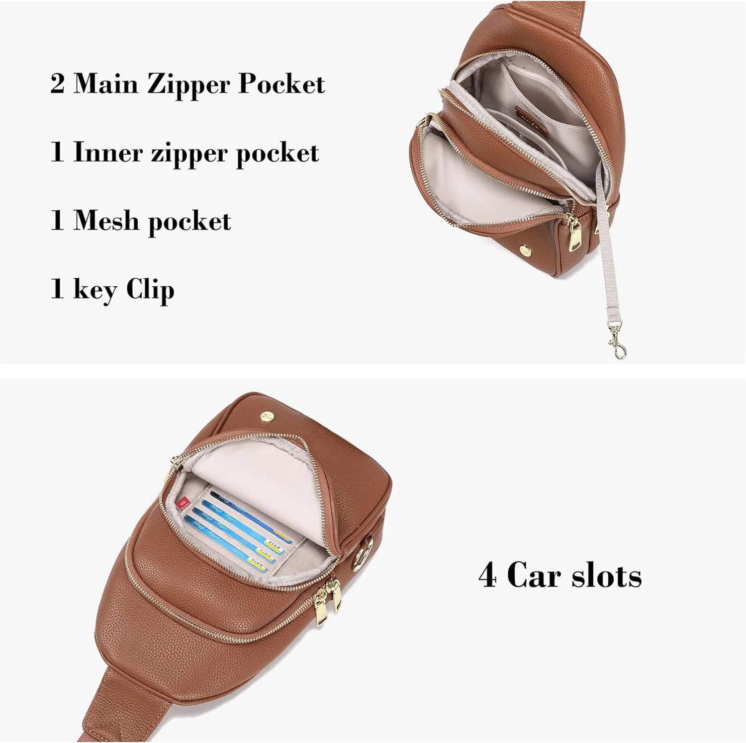 INICAT Crossbody Sling Bags Fanny Packs Leather Purses Chest Bag for Women