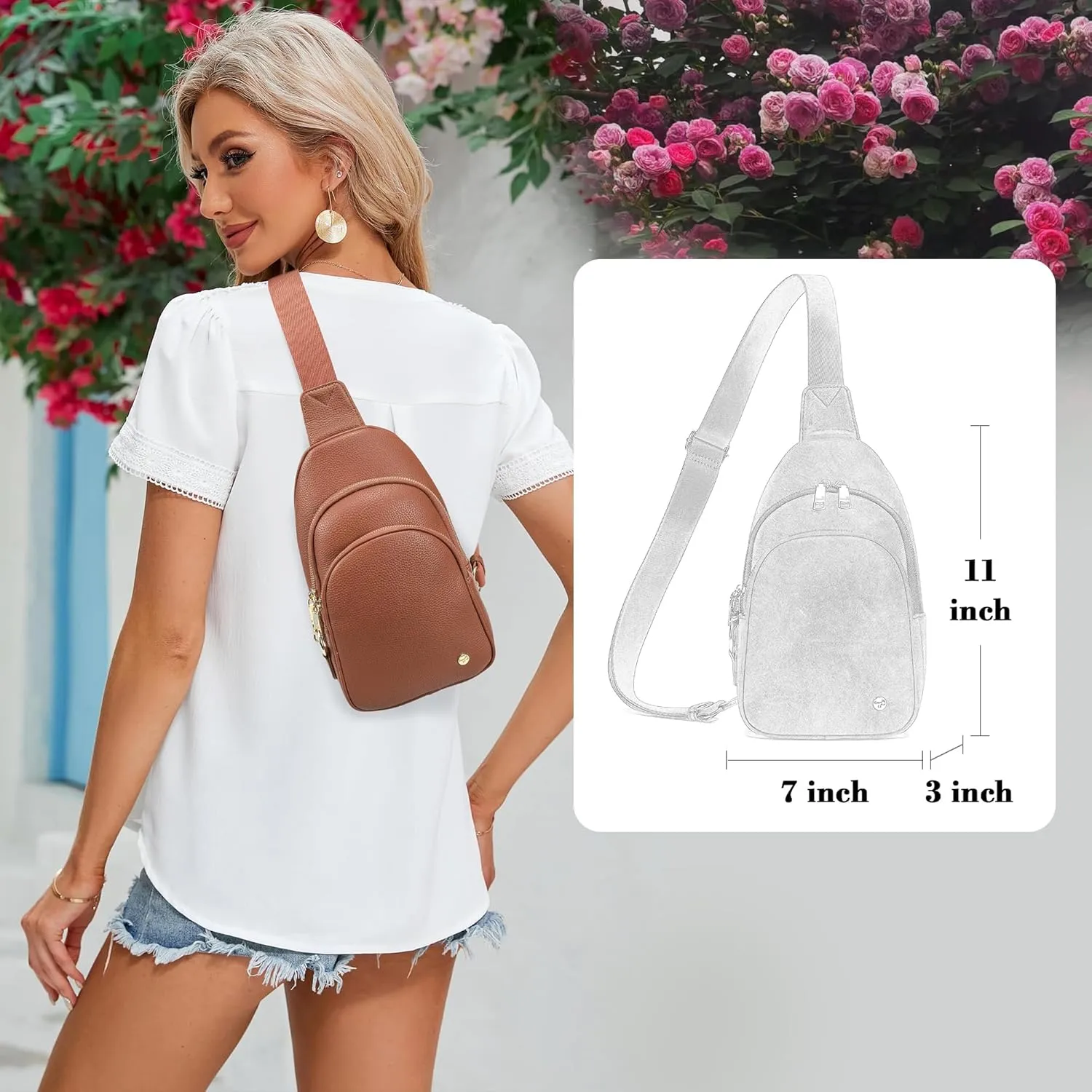 INICAT Crossbody Sling Bags Fanny Packs Leather Purses Chest Bag for Women