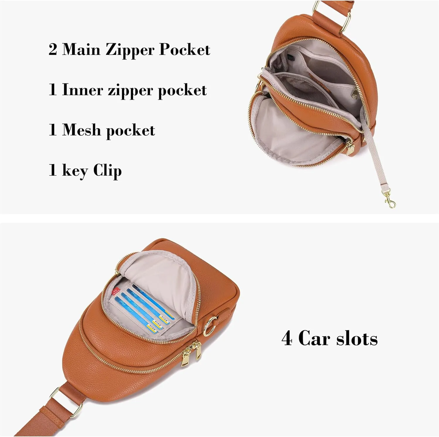 INICAT Crossbody Sling Bags Fanny Packs Leather Purses Chest Bag for Women