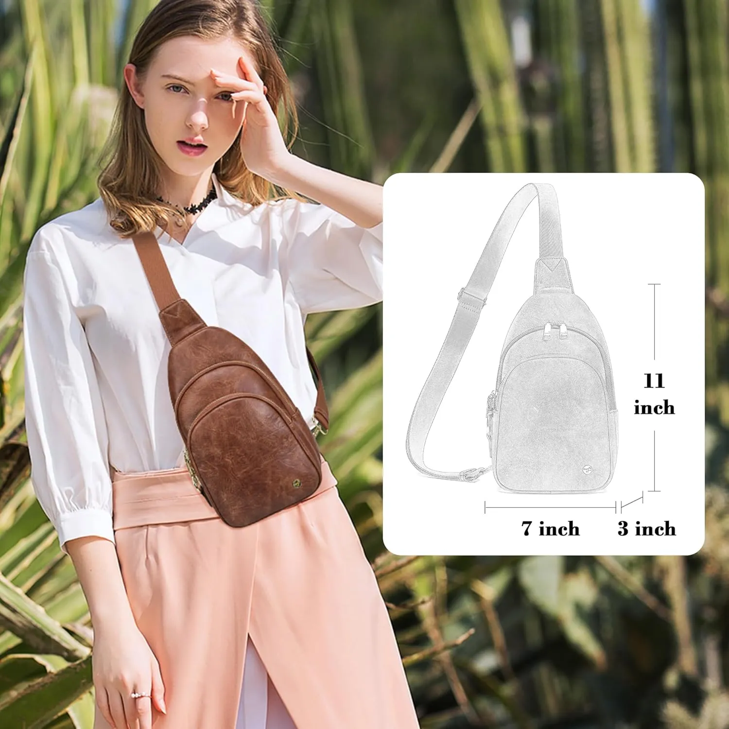 INICAT Crossbody Sling Bags Fanny Packs Leather Purses Chest Bag for Women