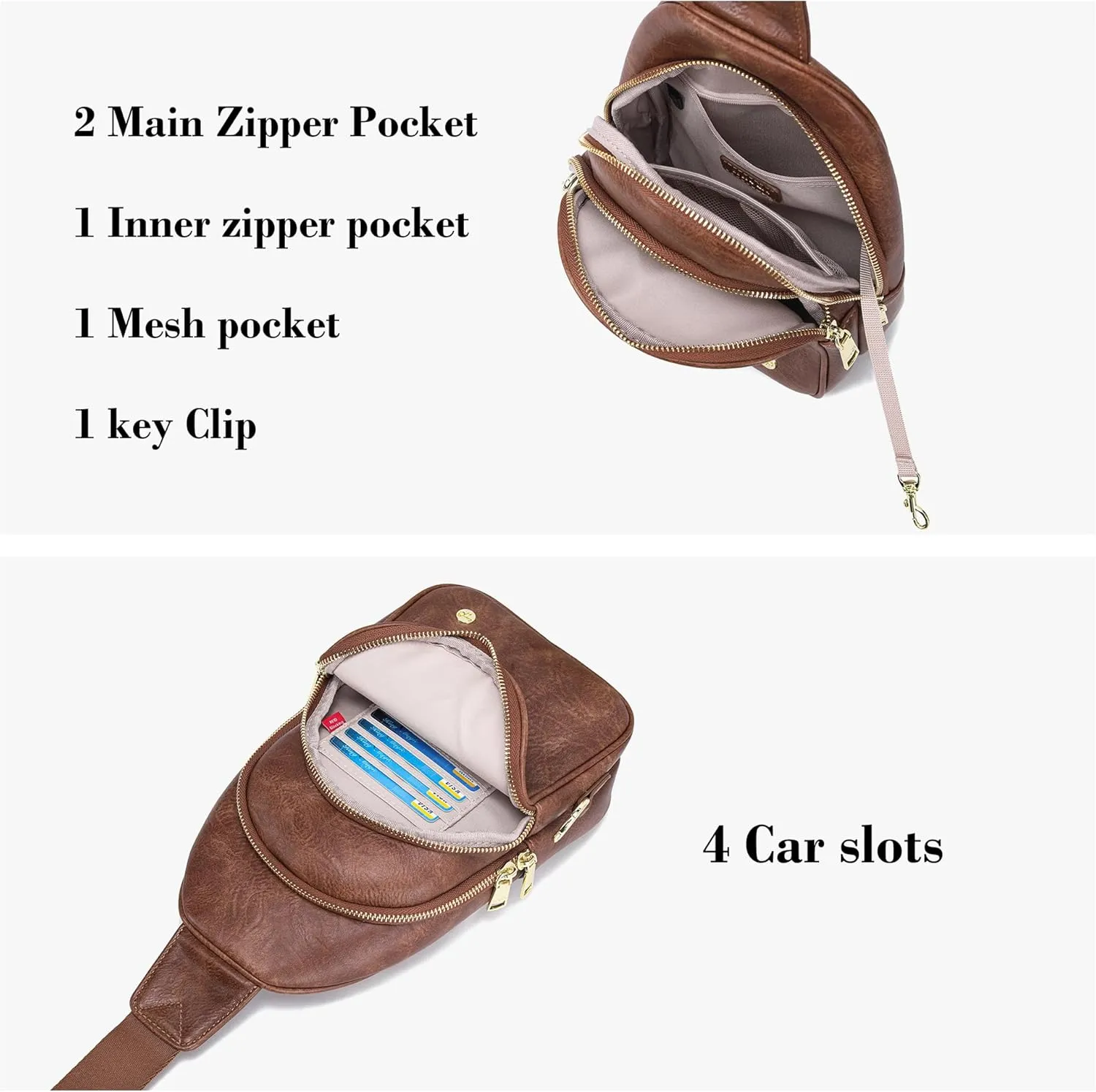INICAT Crossbody Sling Bags Fanny Packs Leather Purses Chest Bag for Women