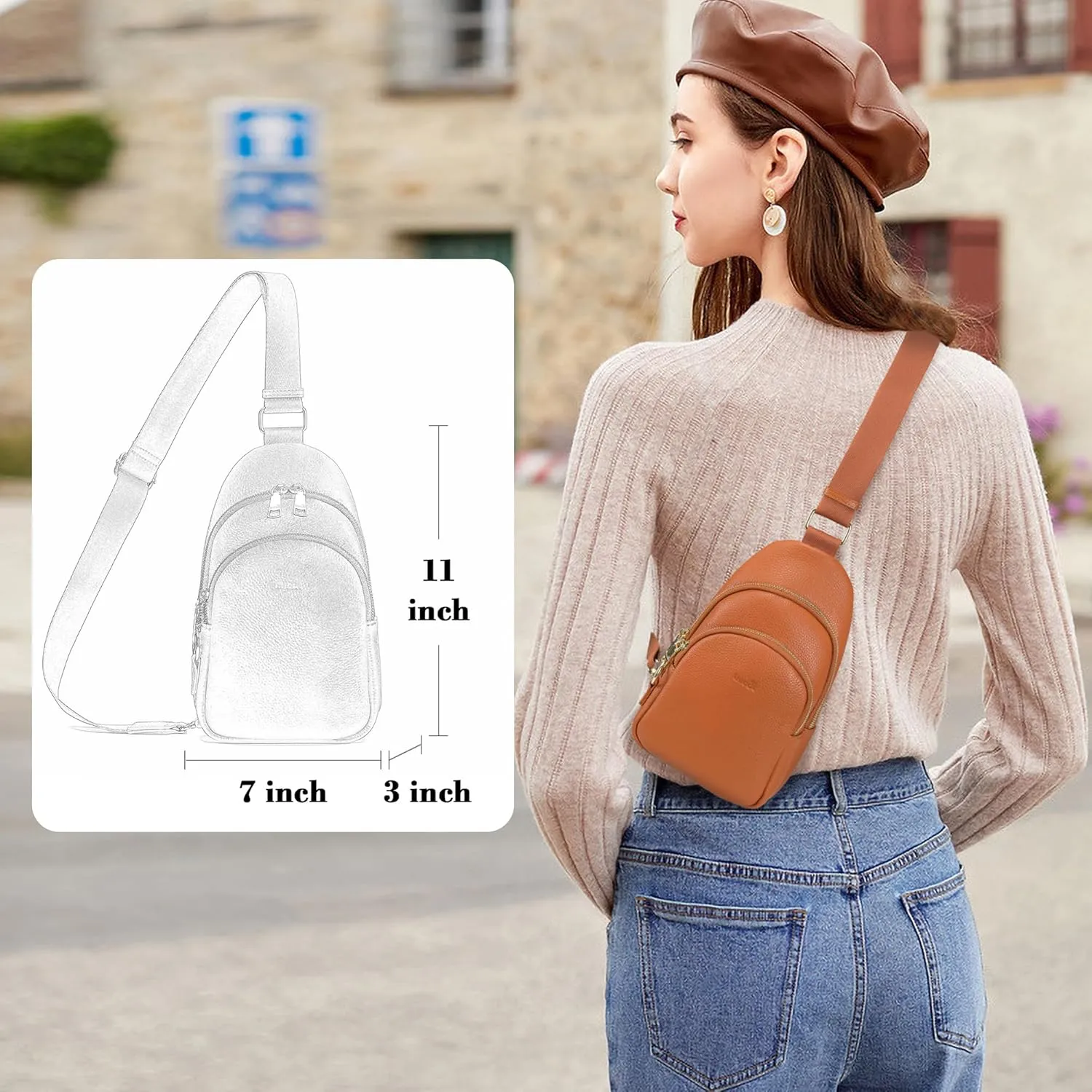 INICAT Crossbody Sling Bags Fanny Packs Leather Purses Chest Bag for Women