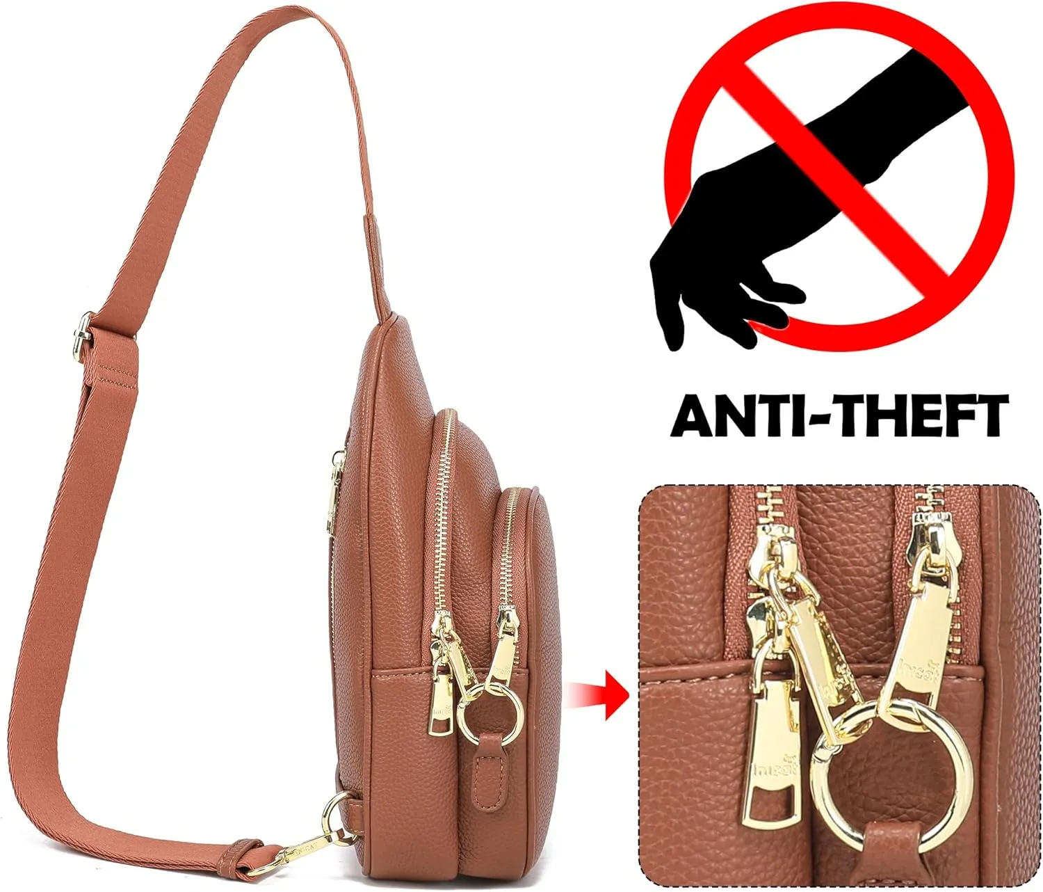 INICAT Crossbody Sling Bags Fanny Packs Leather Purses Chest Bag for Women