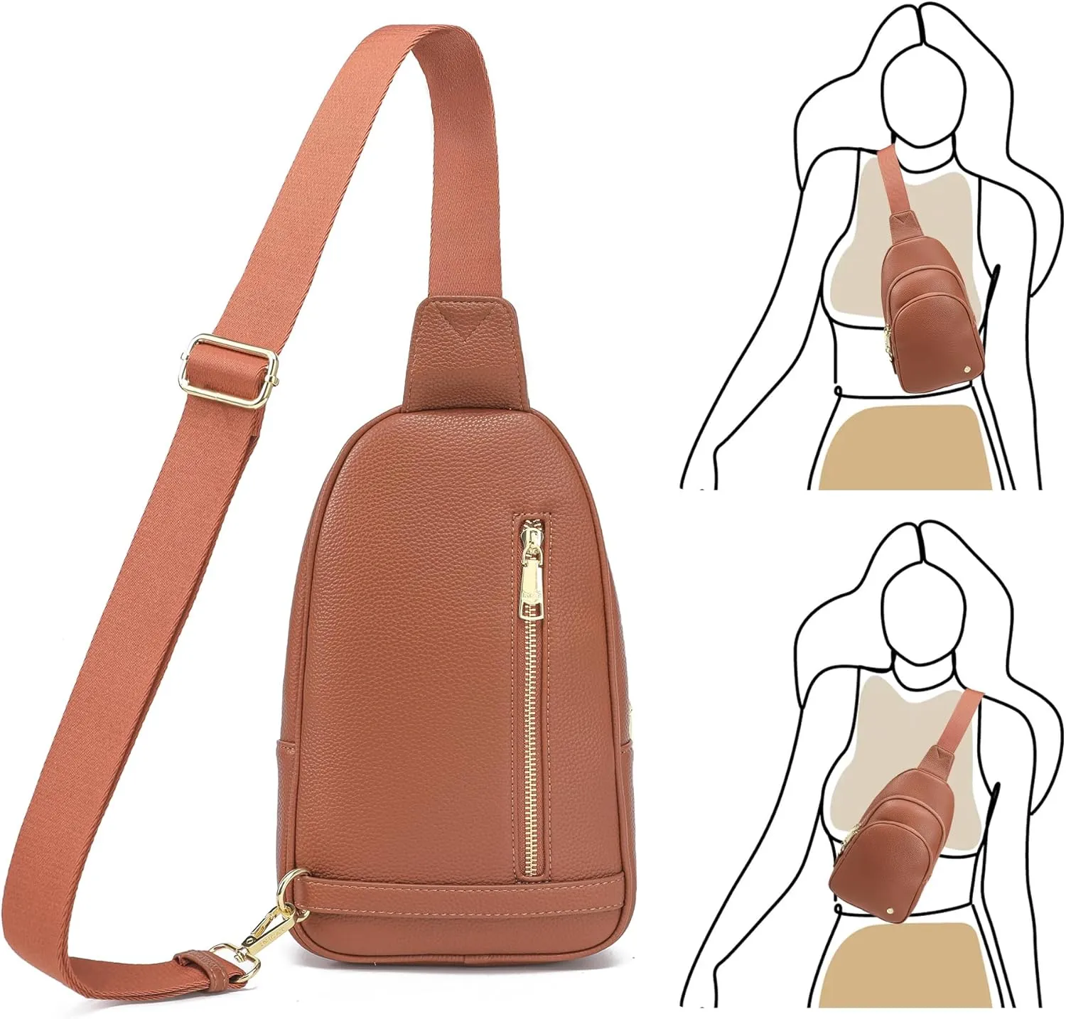 INICAT Crossbody Sling Bags Fanny Packs Leather Purses Chest Bag for Women