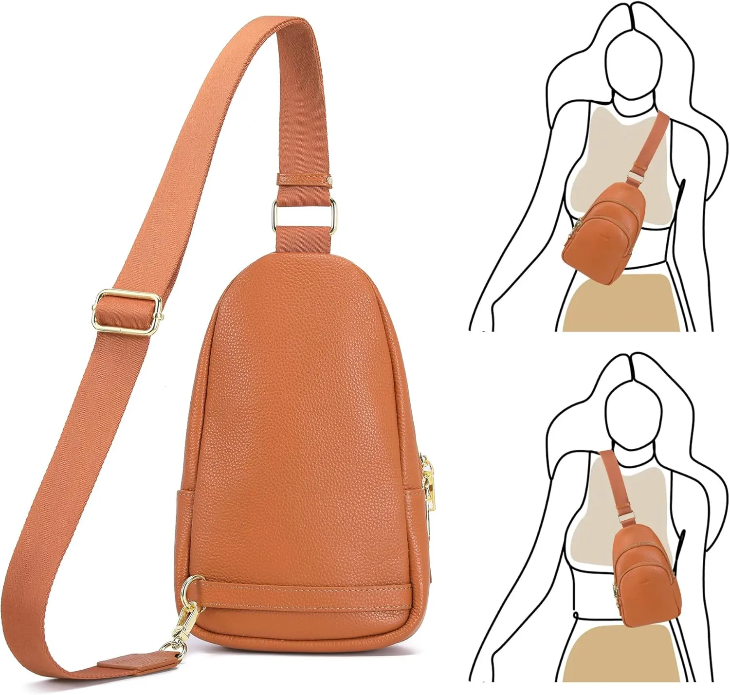 INICAT Crossbody Sling Bags Fanny Packs Leather Purses Chest Bag for Women