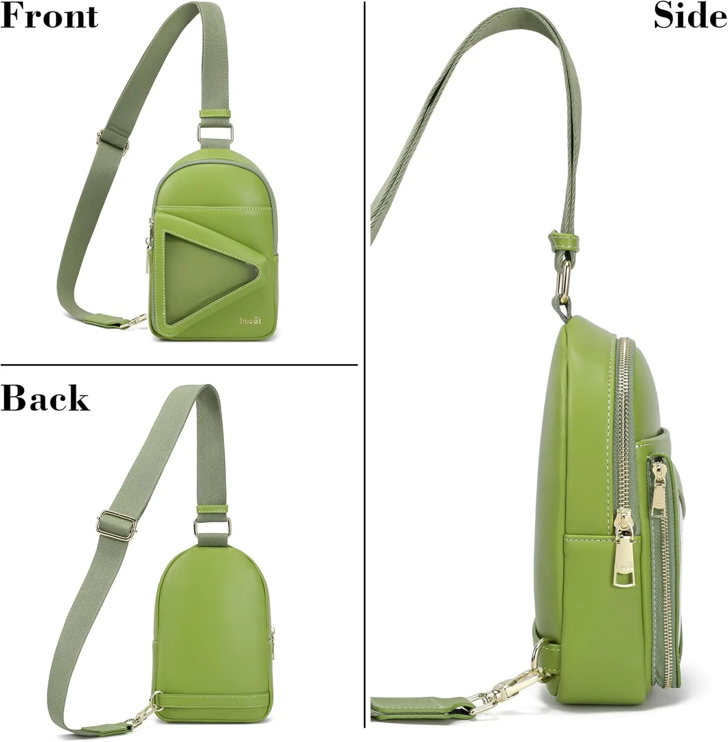 INICAT Sling Bag for Women Small Crossbody Bags Leather Fanny Pack for Travel Essentials(Green Forest)