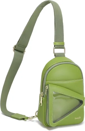 INICAT Sling Bag for Women Small Crossbody Bags Leather Fanny Pack for Travel Essentials(Green Forest)